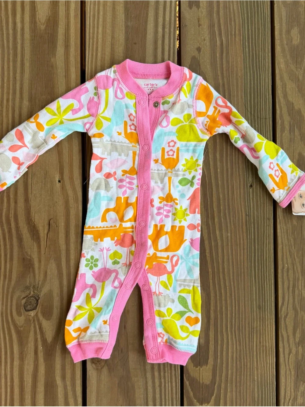 Carter’s Newborn Girls Animal Print Snap Romper Sleeper Pink NWT